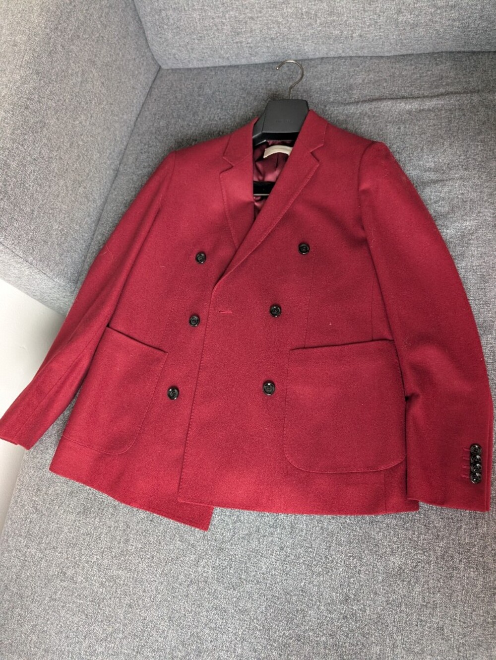 Double-Breasted Wine Red Wool Blazer